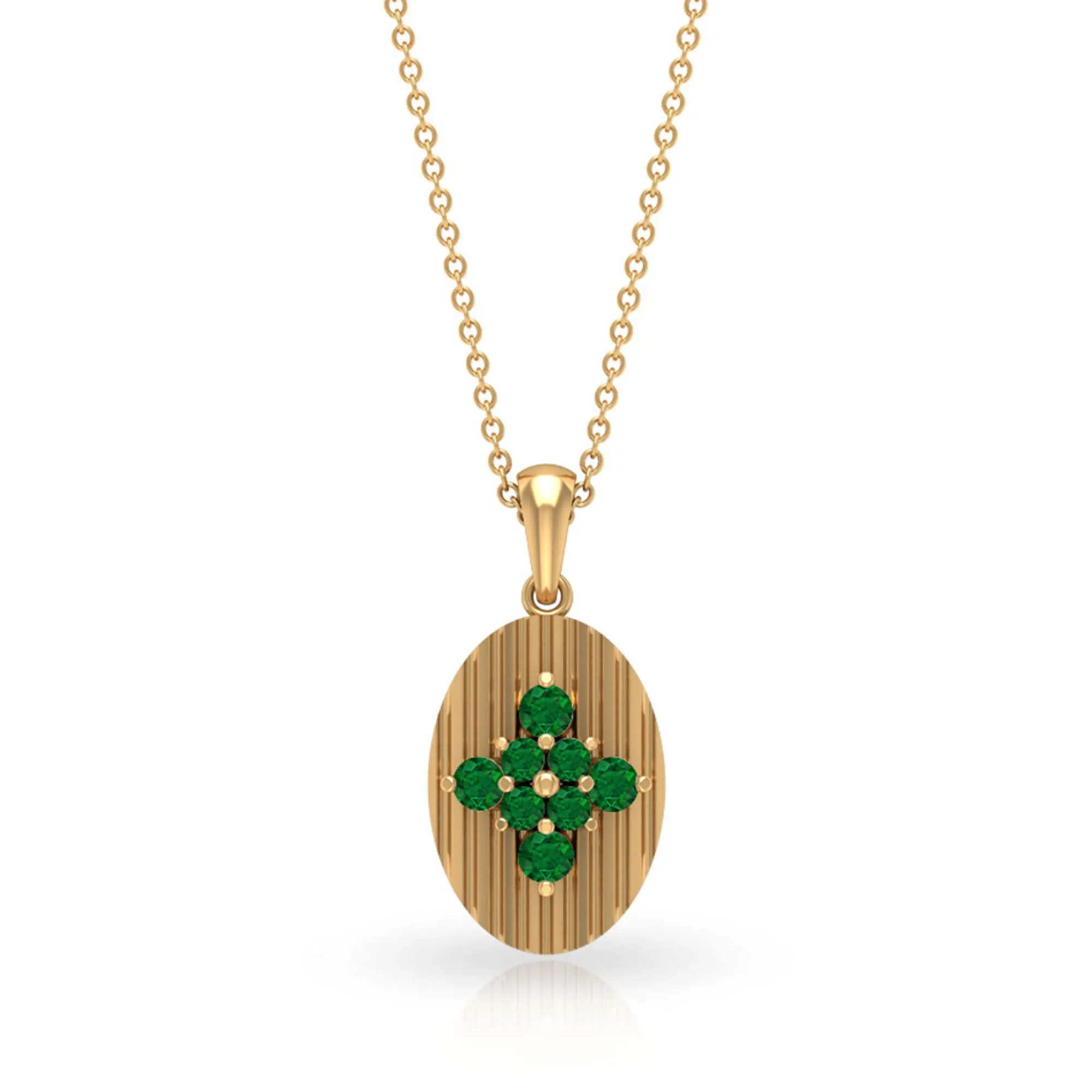 0.5 CT Emerald Cluster Gold Pendant Necklace in Prong Setting