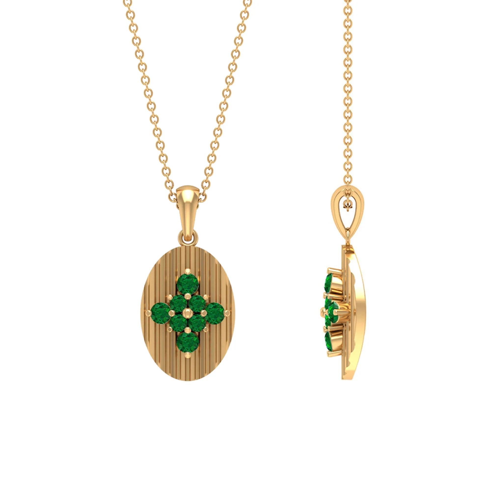 0.5 CT Emerald Cluster Gold Pendant Necklace in Prong Setting