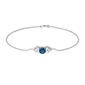 0.75 CT Minimal London Blue Topaz and Diamond Geometric Chain Bracelet