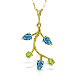 0.95 Carat 14K Solid Yellow Gold Sweet Daiquiri Blue Topaz Peridot Necklace