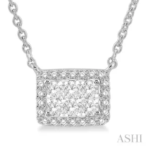 1 ctw Emerald Shape Round Cut Diamond Lovebright Necklace in 14K White Gold
