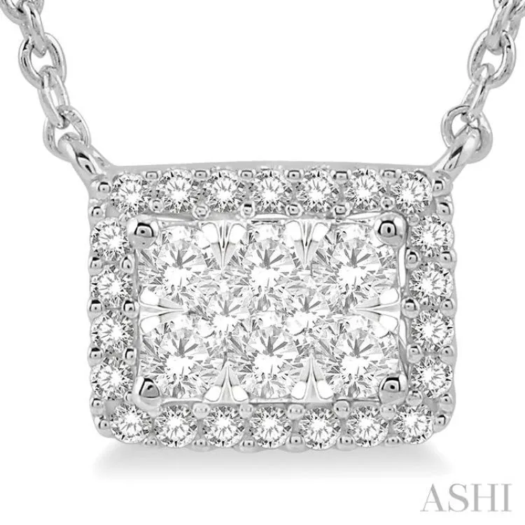1 ctw Emerald Shape Round Cut Diamond Lovebright Necklace in 14K White Gold