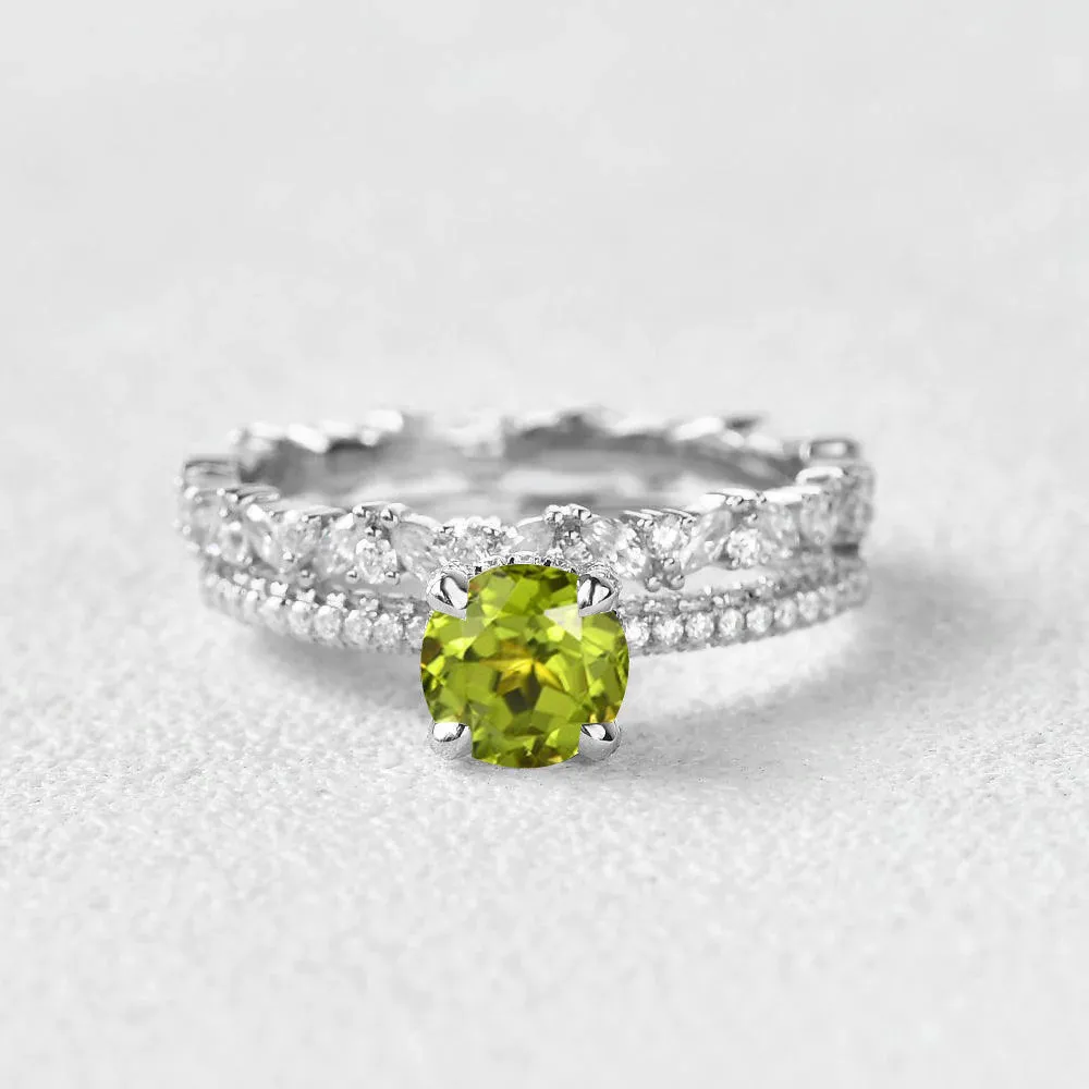 1.0ct Round Peridot Cluster Vintage Gold Ring Set 2pcs