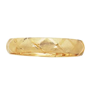 10k Yellow Gold High Polished Flex And Diamond Pattern Bangle Bracelet, 7"