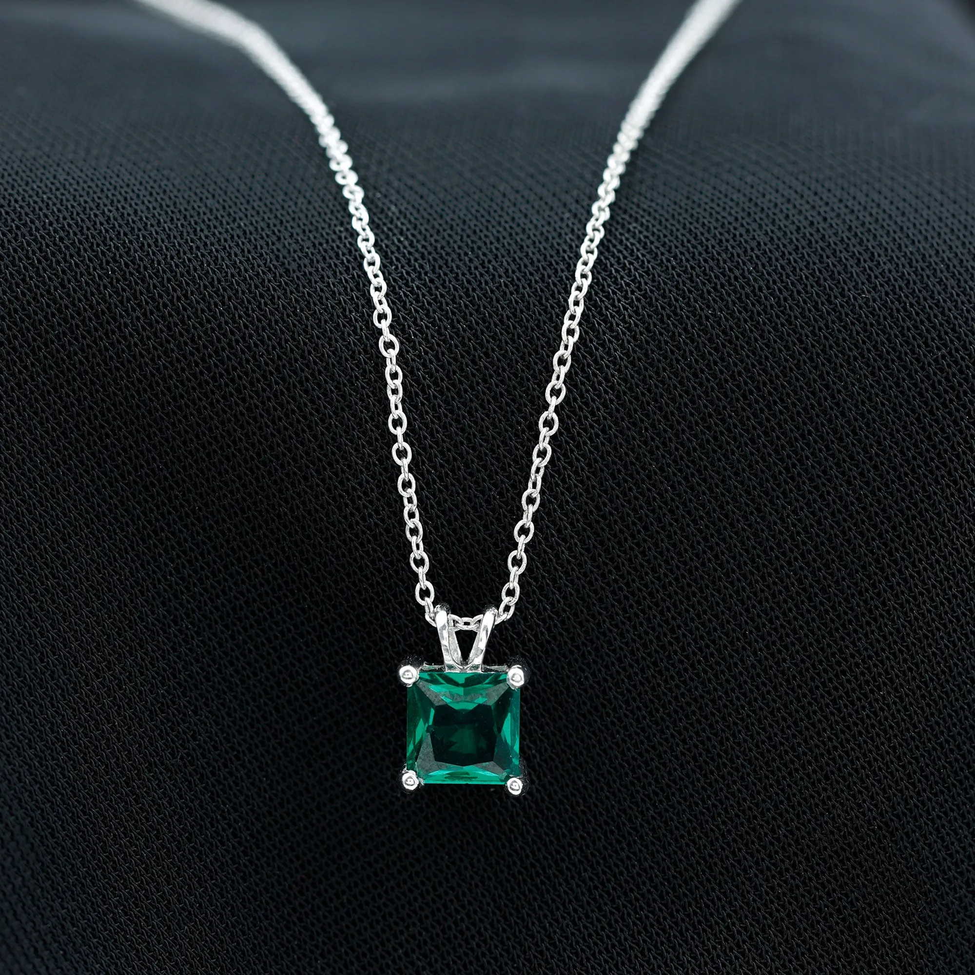 1.2 CT Princess Cut Created Emerald Solitaire Silver Pendant for Women