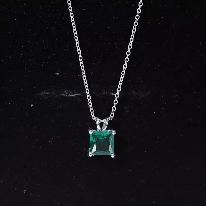 1.2 CT Princess Cut Created Emerald Solitaire Silver Pendant for Women