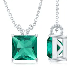1.2 CT Princess Cut Created Emerald Solitaire Silver Pendant for Women