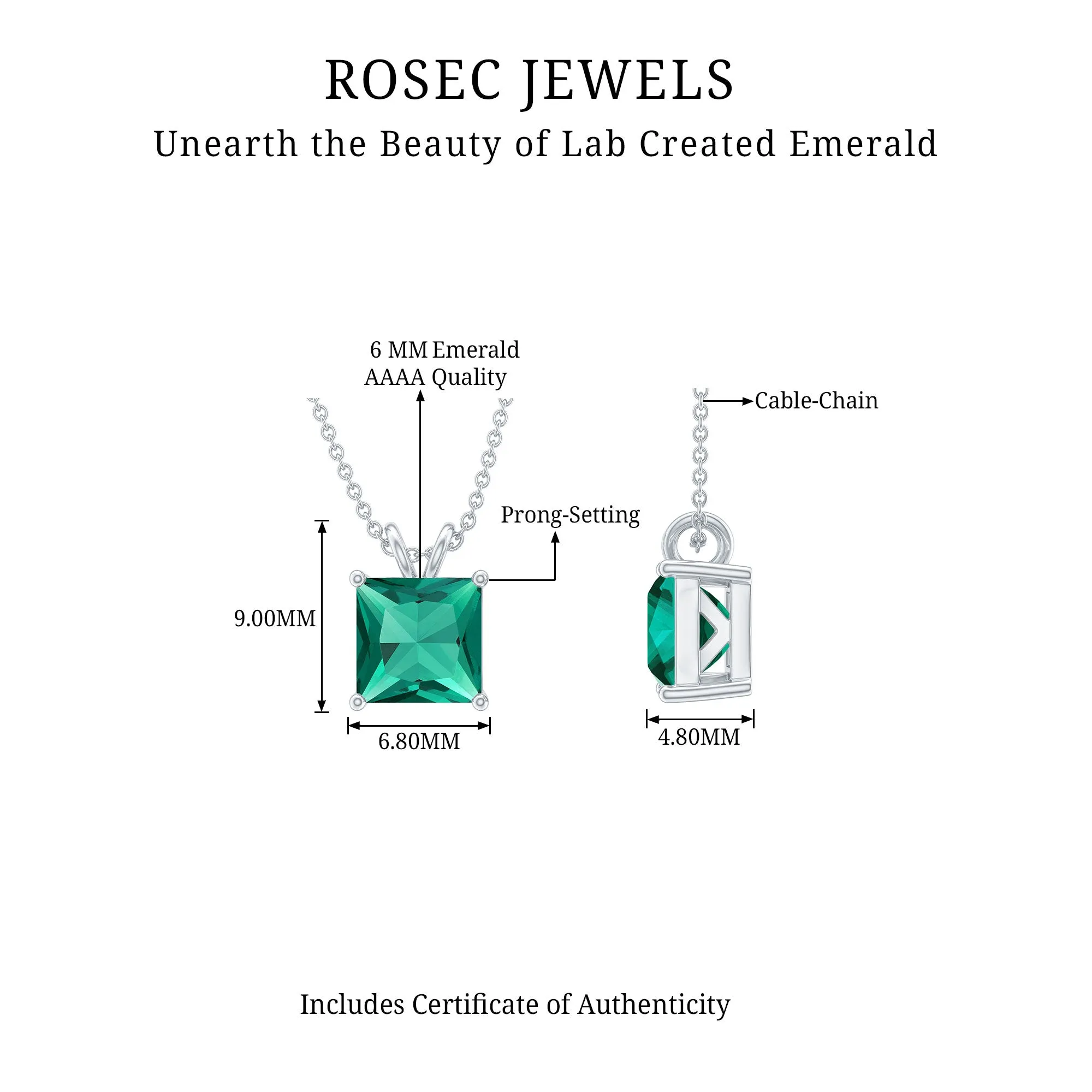 1.2 CT Princess Cut Created Emerald Solitaire Silver Pendant for Women