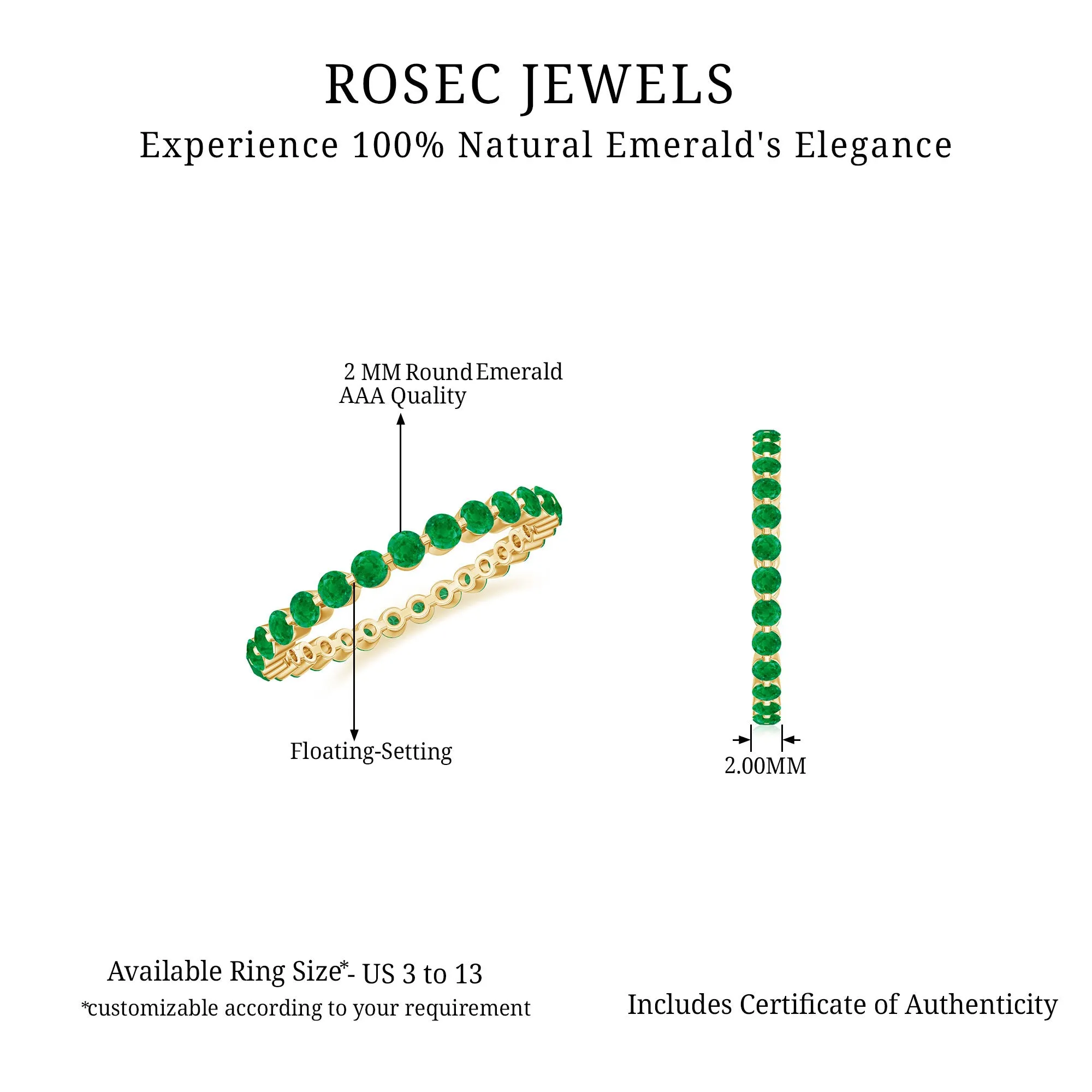1.25 CT Emerald Floating Eternity Band for Women