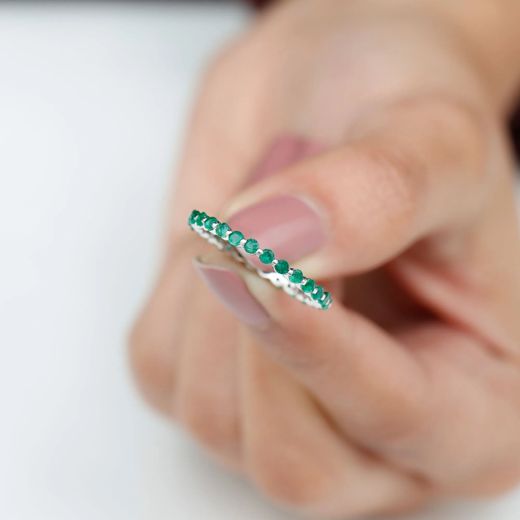 1.25 CT Emerald Floating Eternity Band for Women