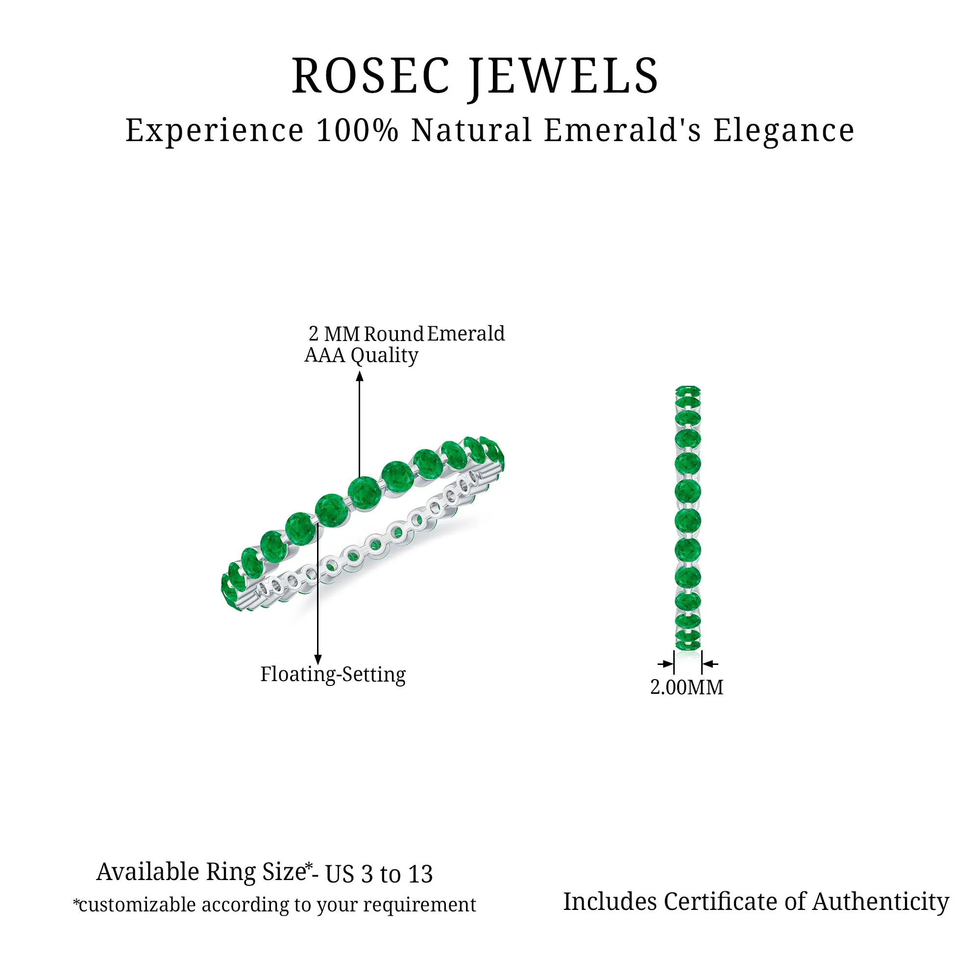 1.25 CT Emerald Floating Eternity Band for Women