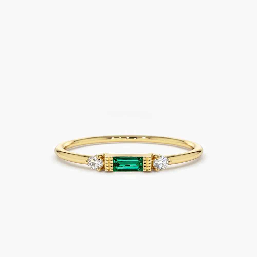 14k Baguette Emerald with Diamond Ring