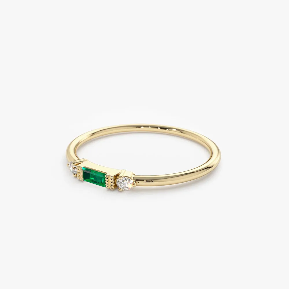 14k Baguette Emerald with Diamond Ring