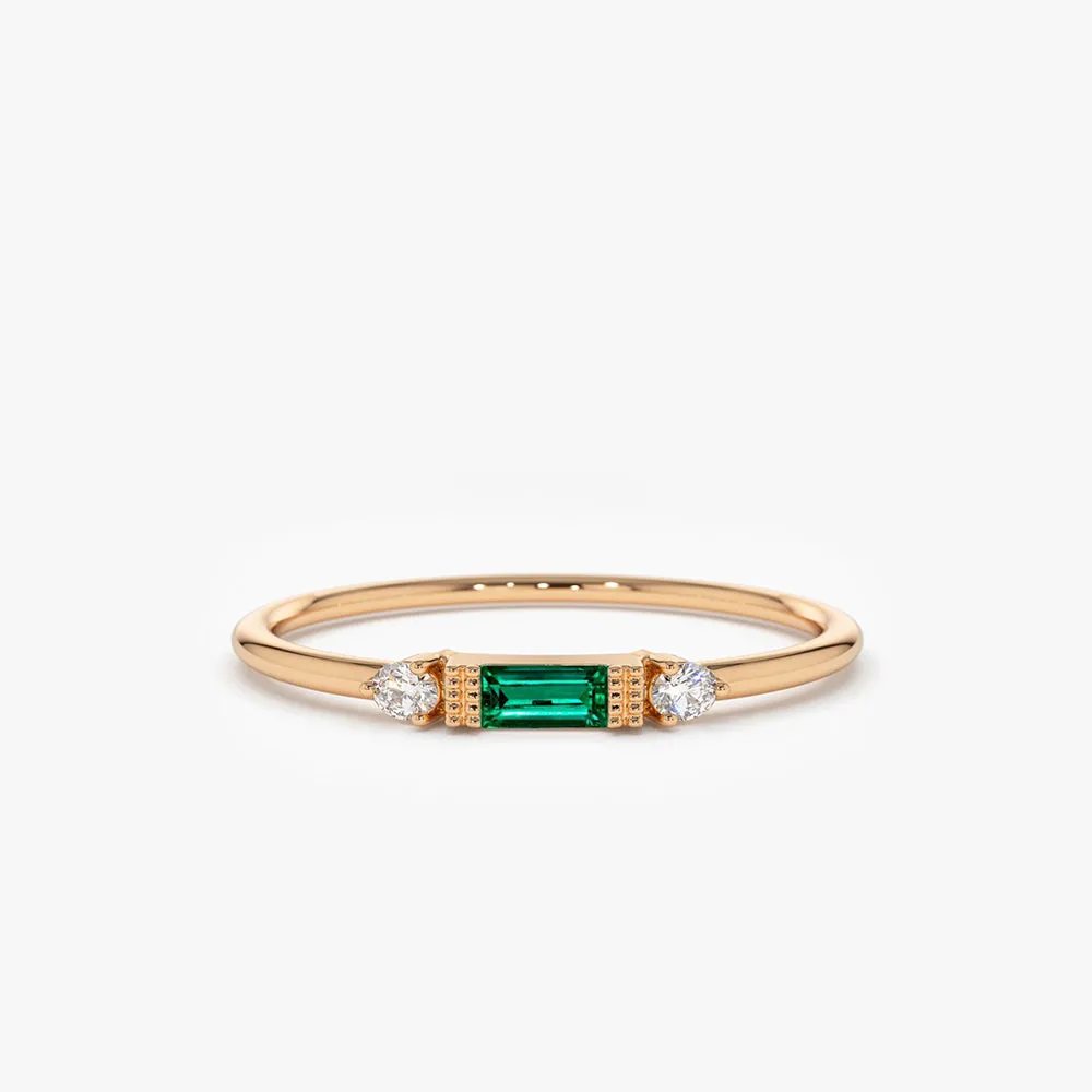 14k Baguette Emerald with Diamond Ring