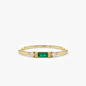 14k Baguette Emerald with Diamond Ring