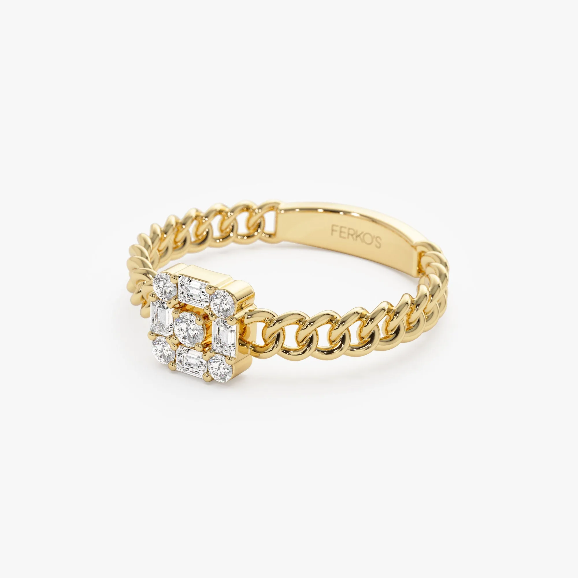 14k Curb Link Illusion Setting Baguette Diamond Ring