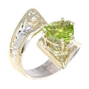14K Gold & Crystalline Silver Trillion-Cut Peridot & Diamond Curl II Ring