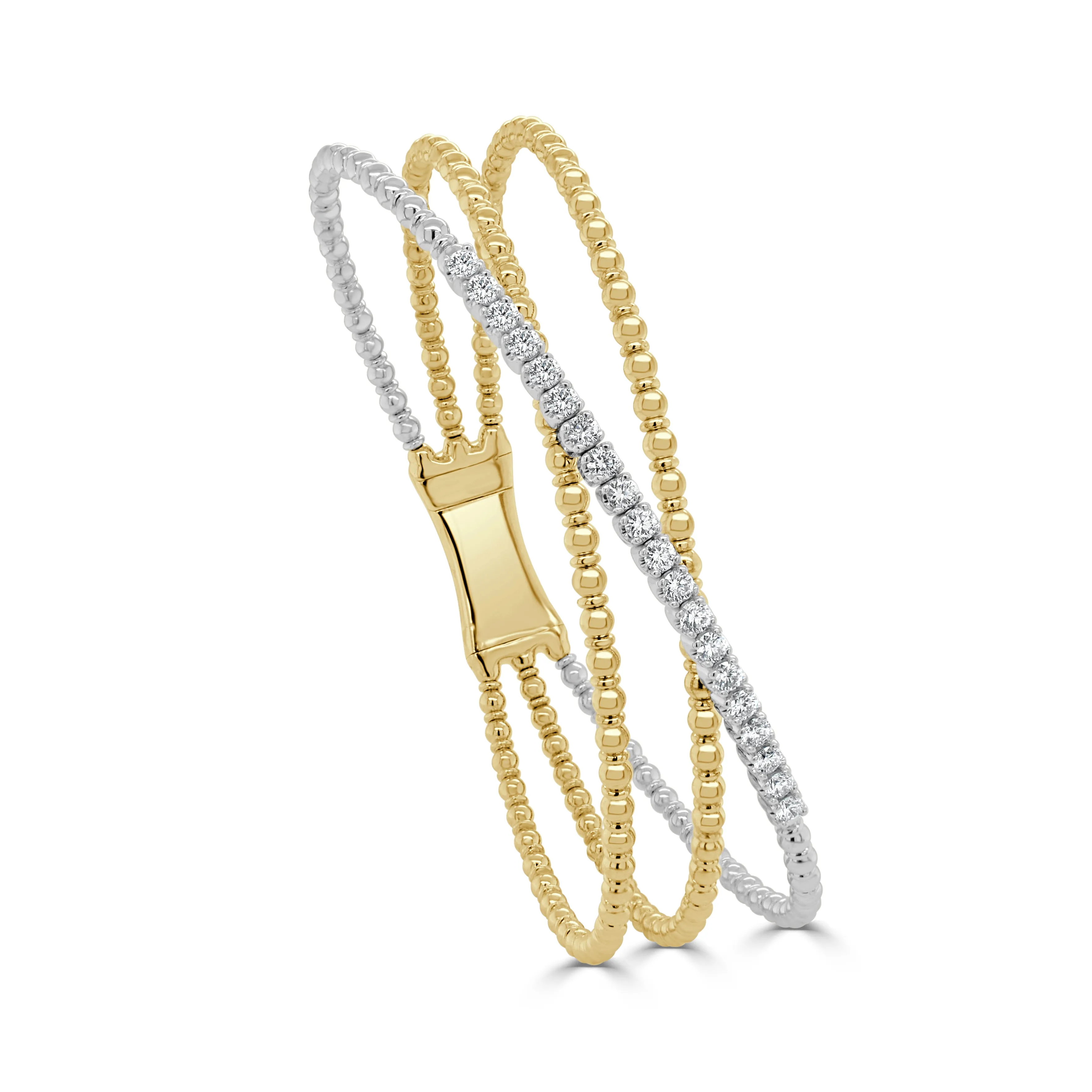 14K Gold Diamond Two-tone Flexible Bangle - 0.70ct