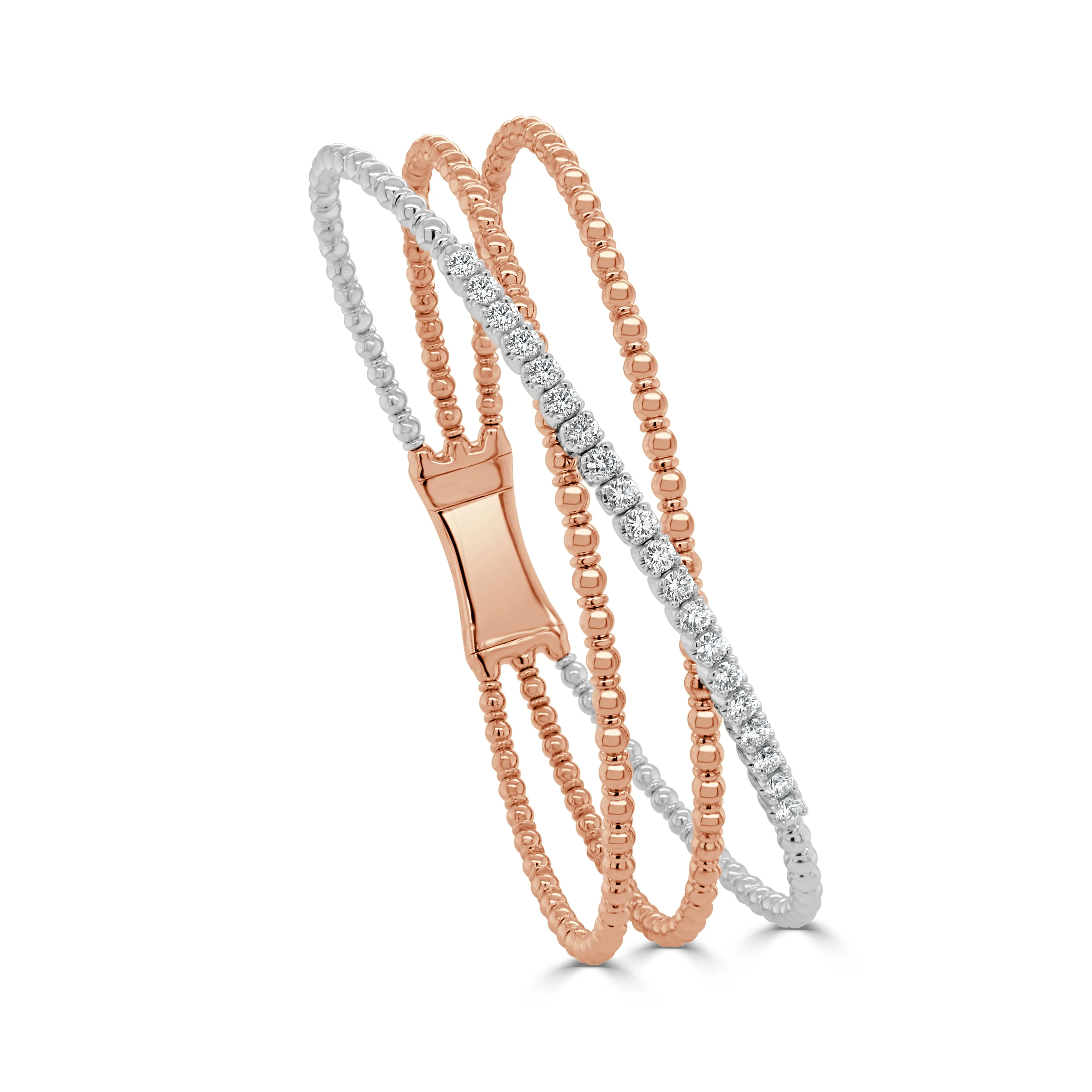 14K Gold Diamond Two-tone Flexible Bangle - 0.70ct