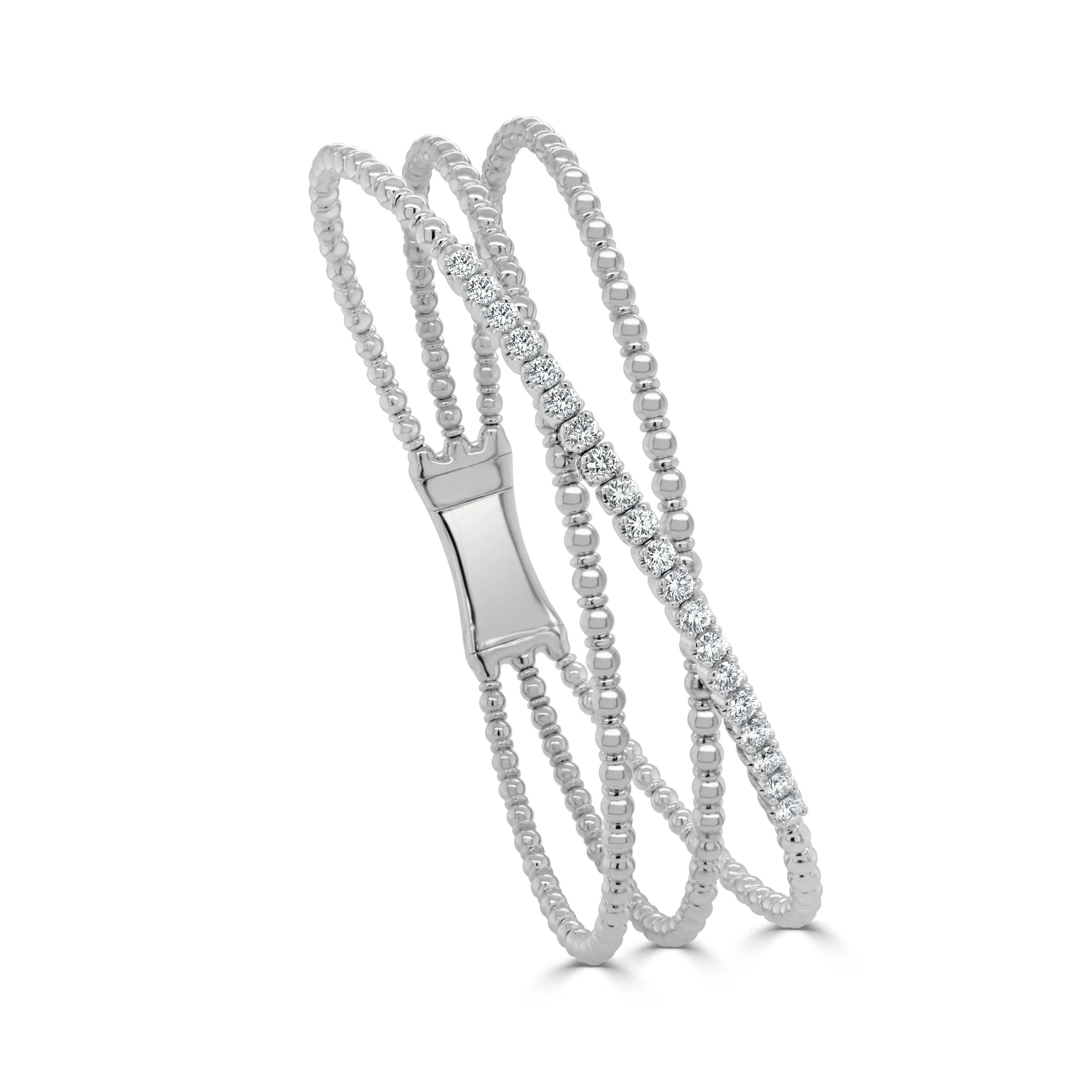 14K Gold Diamond Two-tone Flexible Bangle - 0.70ct