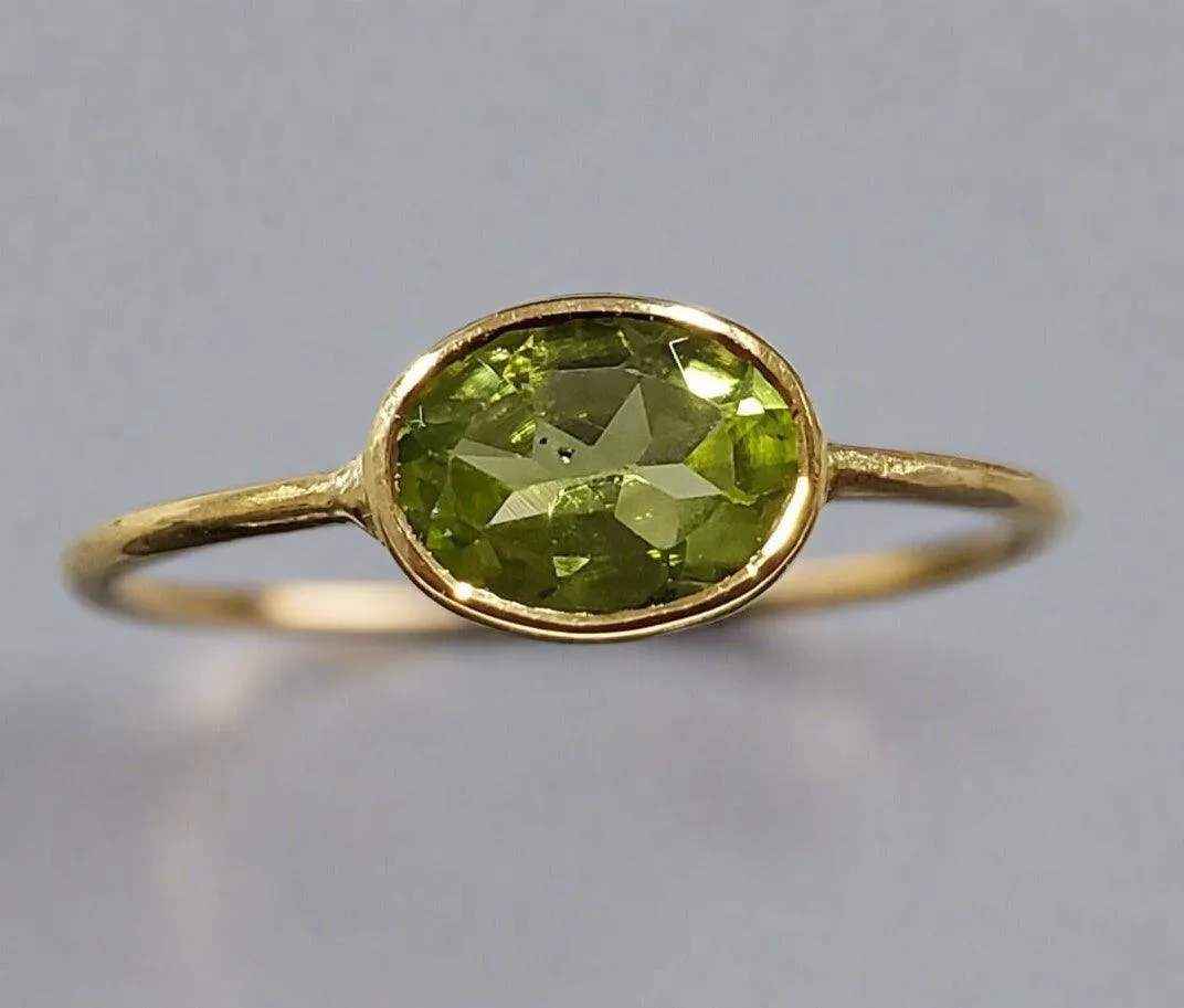 14k Gold Green Peridot Dainty Ring