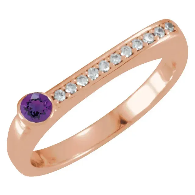14K Gold Natural Amethys and Diamond Ring