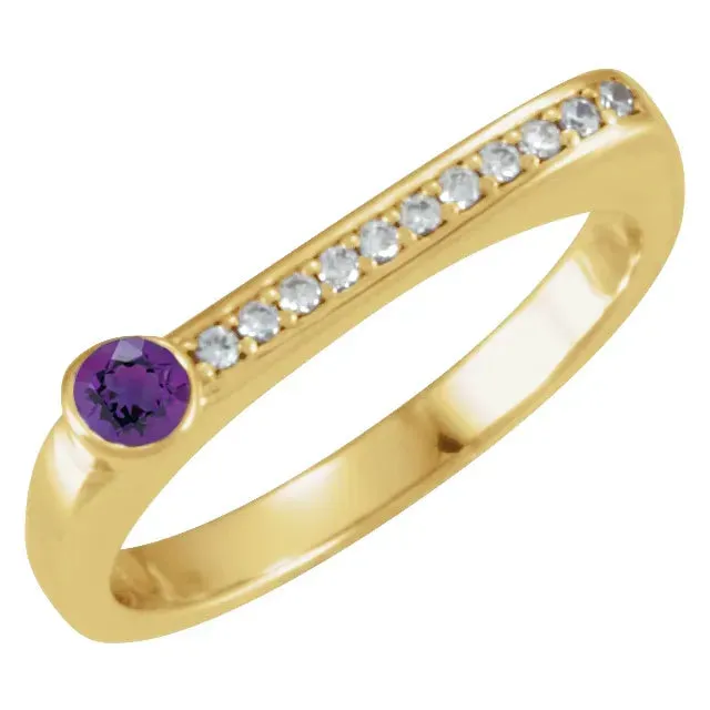 14K Gold Natural Amethys and Diamond Ring