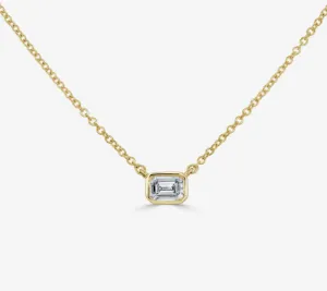 14k Gold Petite Emerald Cut Diamond Necklace