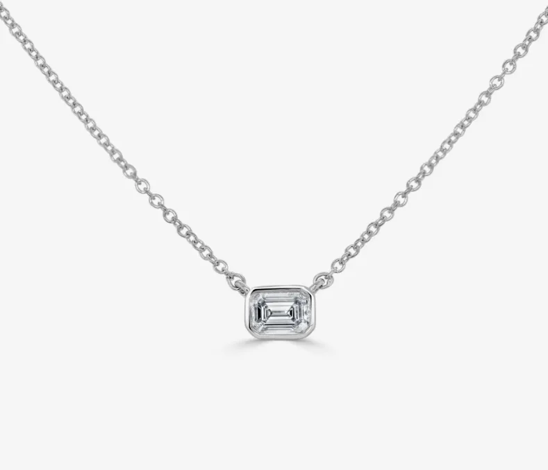 14k Gold Petite Emerald Cut Diamond Necklace