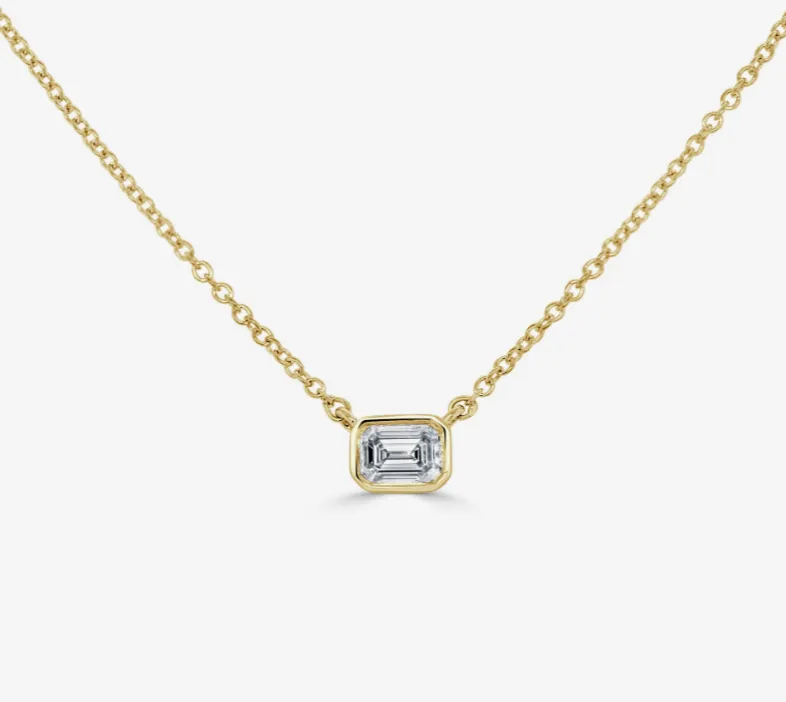 14k Gold Petite Emerald Cut Diamond Necklace