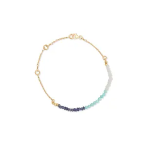 14K Gold Plated Amazonite, Iolite and Moonstone Beaded Bracelet