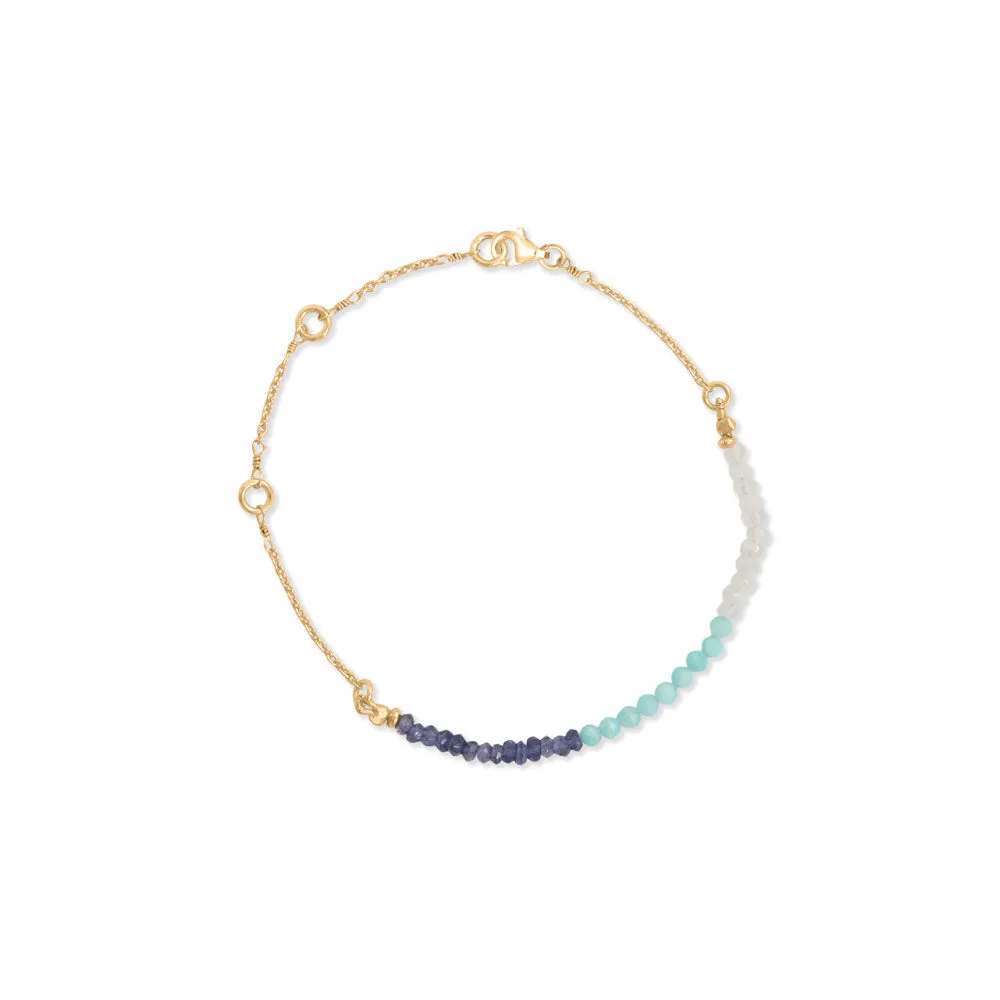 14K Gold Plated Amazonite, Iolite and Moonstone Beaded Bracelet