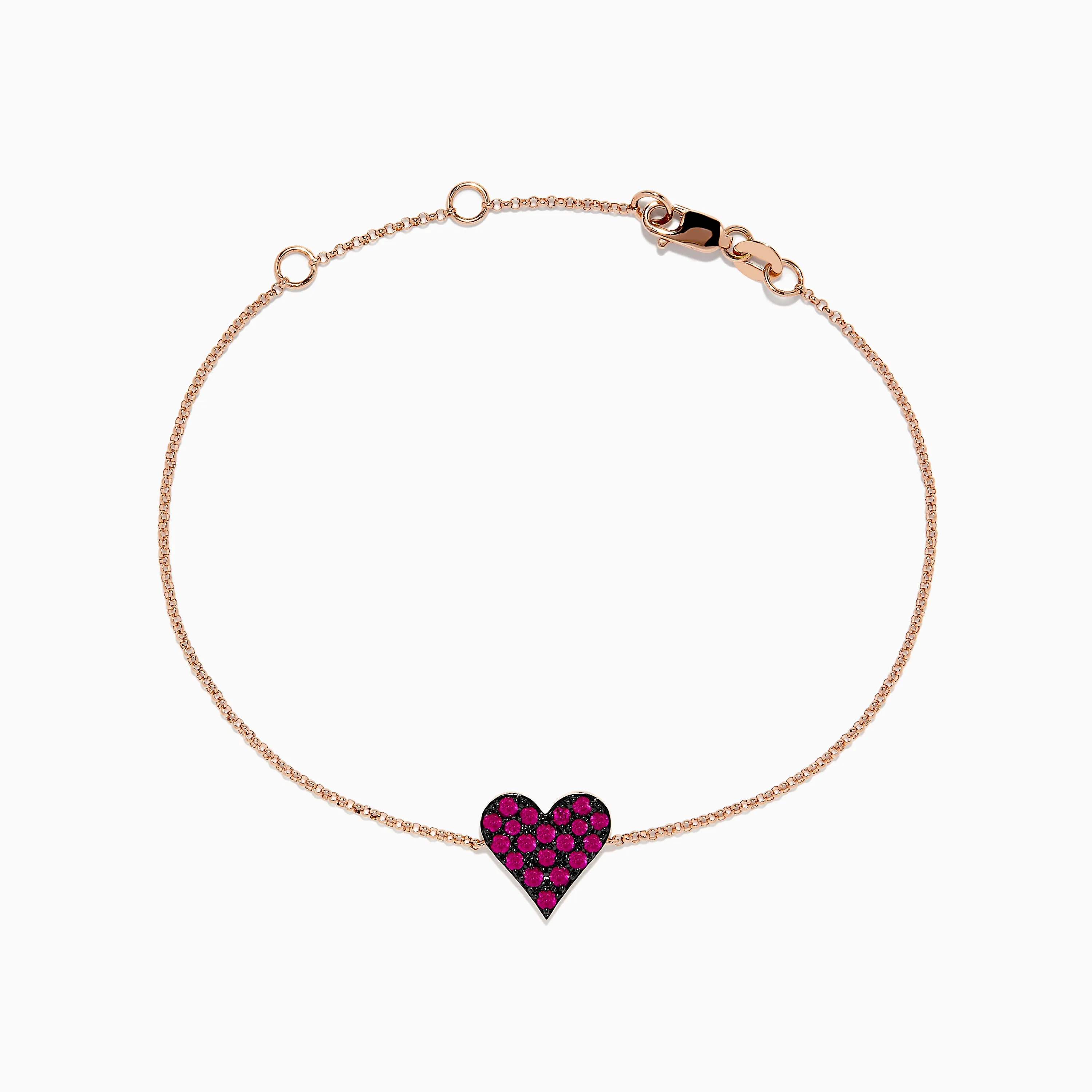 14K Rose Gold Pave Ruby Heart Bracelet