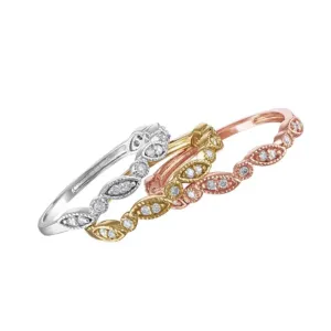 14K Rose, White and Yellow Diamond Milgrain Diagonal Style Ring