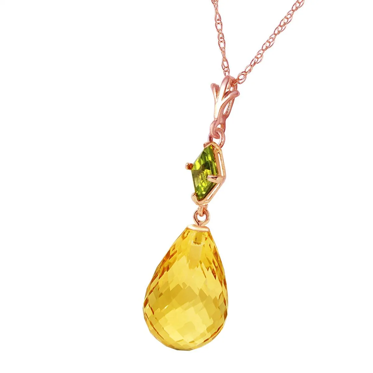 14K Solid Rose Gold Necklace w/ Peridot & Citrine