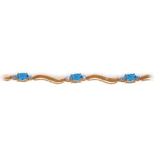 14K Solid Rose Gold Tennis Bracelet w/ Diamonds & Blue Topaz