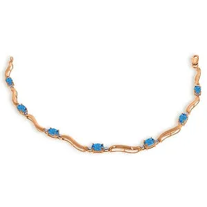 14K Solid Rose Gold Tennis Bracelet w/ Diamonds & Blue Topaz