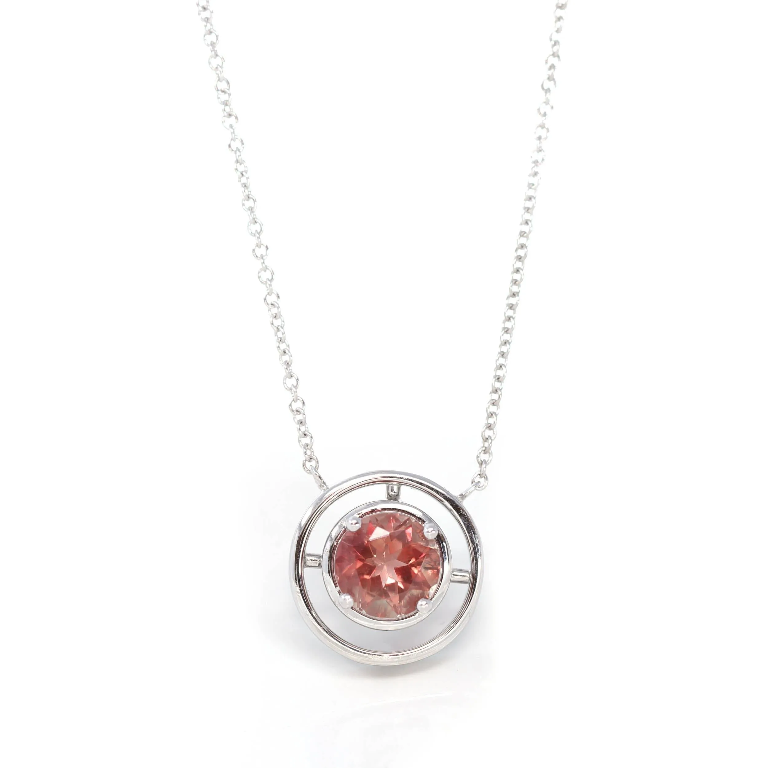 14k White Gold Genuine AAA Royal Red Sunstone Pendant Necklace