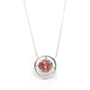 14k White Gold Genuine AAA Royal Red Sunstone Pendant Necklace