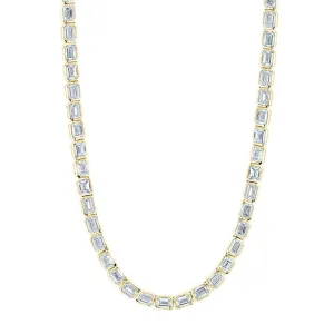 14k Yellow Gold Emerald Cut Bezel Set Diamond Tennis Necklace - 10.25cttw