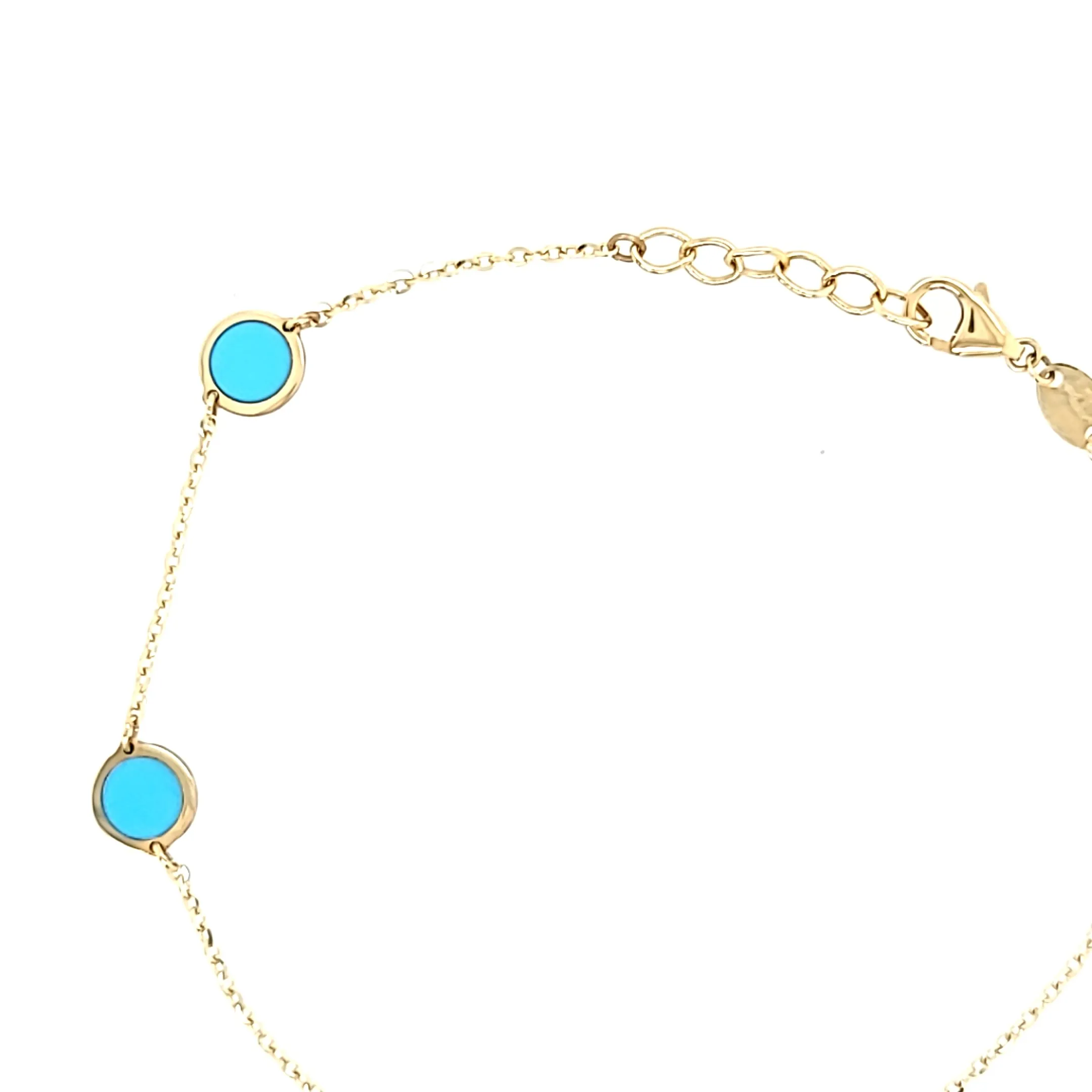 14k Yellow Gold Turquoise Bezel Bracelet (I7782)