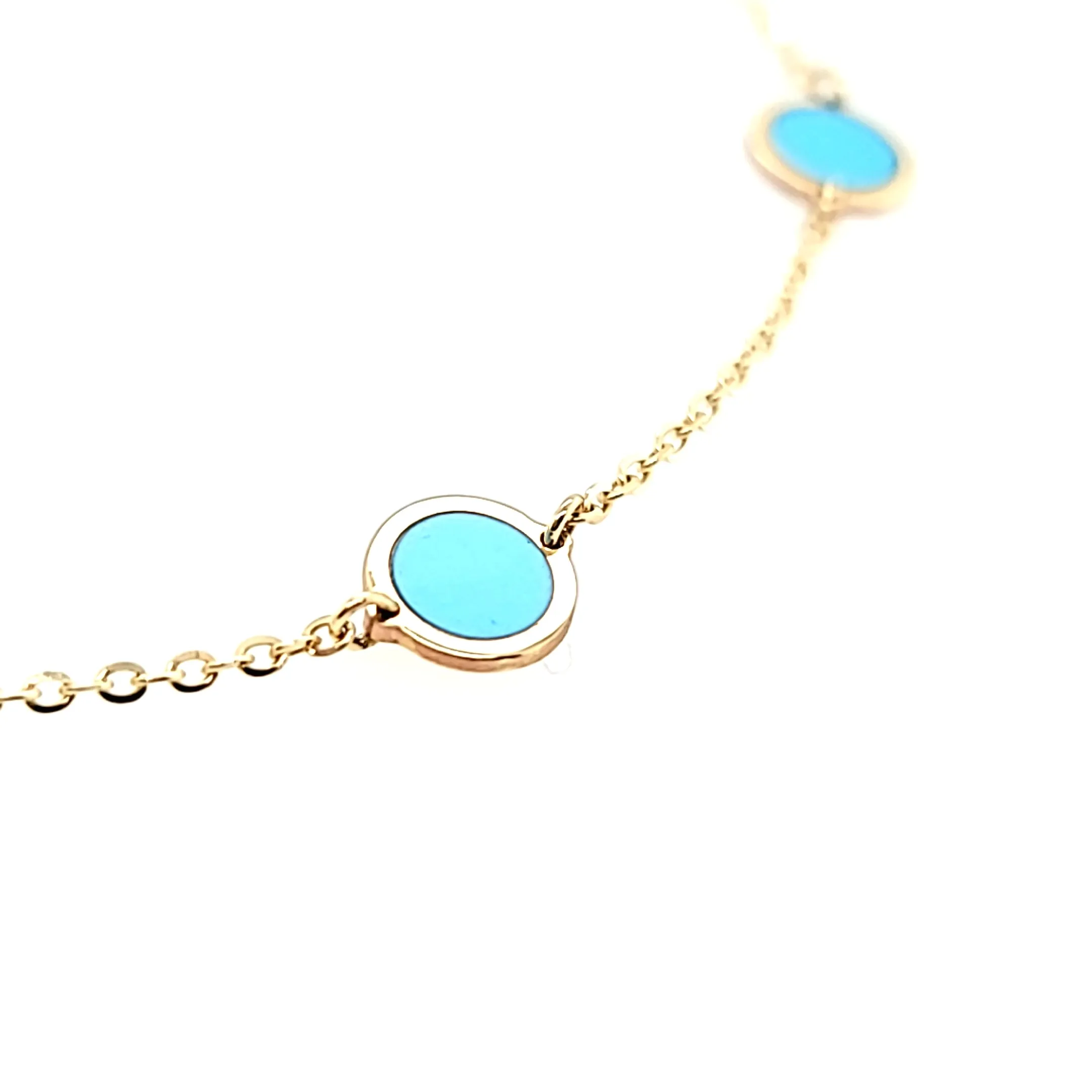 14k Yellow Gold Turquoise Bezel Bracelet (I7782)