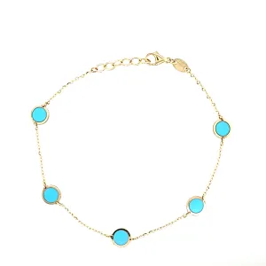 14k Yellow Gold Turquoise Bezel Bracelet (I7782)