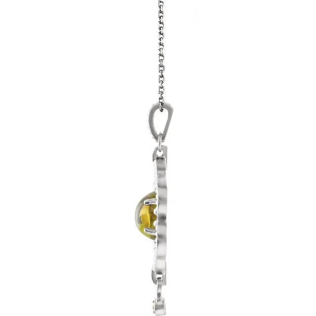 14KT GOLD 1.35 CTW OVAL PERIDOT GRANULATED DESIGN NECKLACE