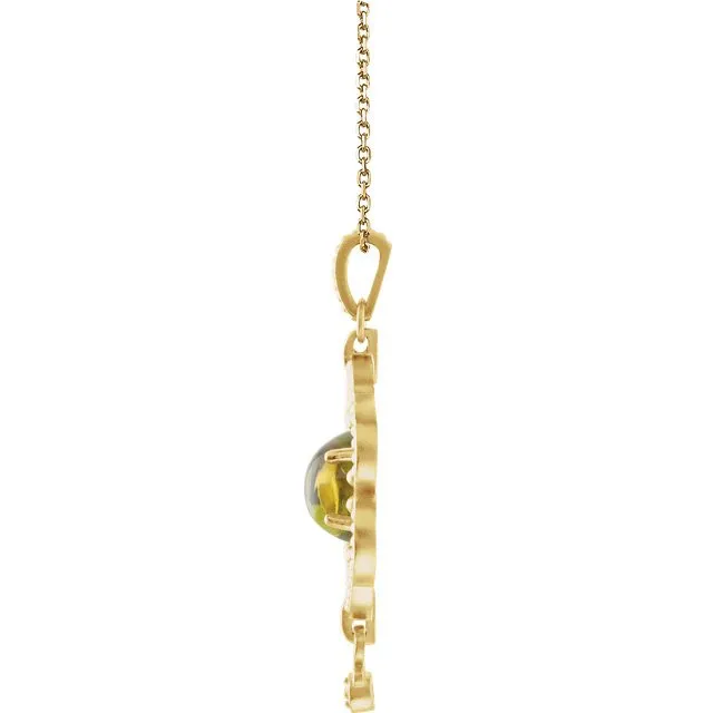 14KT GOLD 1.35 CTW OVAL PERIDOT GRANULATED DESIGN NECKLACE