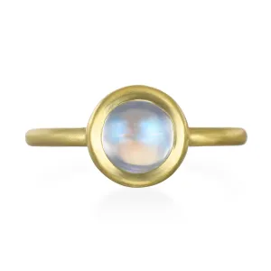 18 Karat Gold Round Ceylon Moonstone Bezel Ring