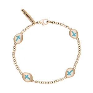 18ct Rose Gold Turquoise Oval Cross Detail Four Stone Bracelet