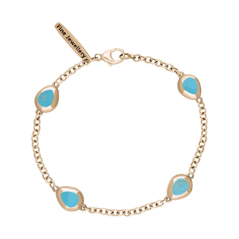 18ct Rose Gold Turquoise Oval Cross Detail Four Stone Bracelet