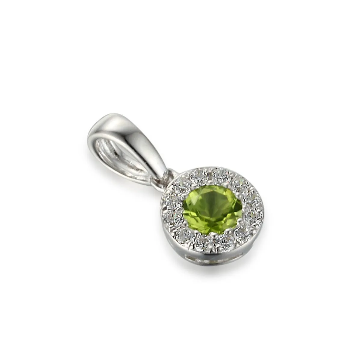 18ct White Gold 0.38ct Peridot And 0.14ct Diamond Halo Necklace