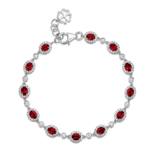 18ct White Gold Oval Ruby And Diamond Halo Bracelet
